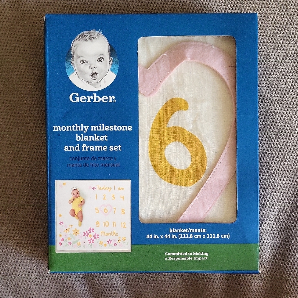 Gerber Milestone Blanket with Pink Frame and Yellow Number